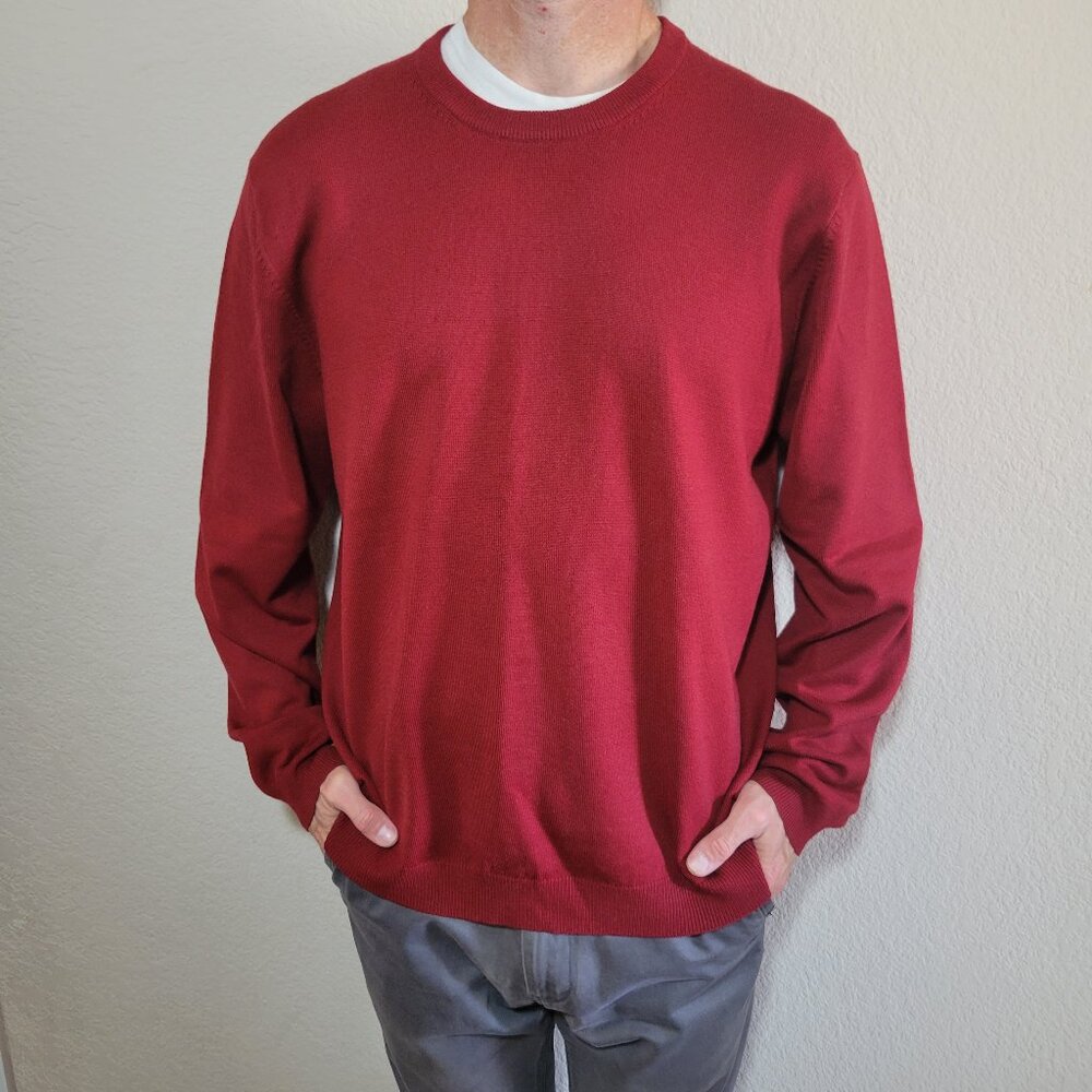 Brooks Brothers Merino Wool Sweater XL Red Stretch Crew Neck Mens Vintage